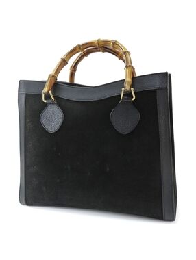 Gucci Vintage Blue Suede Princess Diana Bamboo Tote Bag